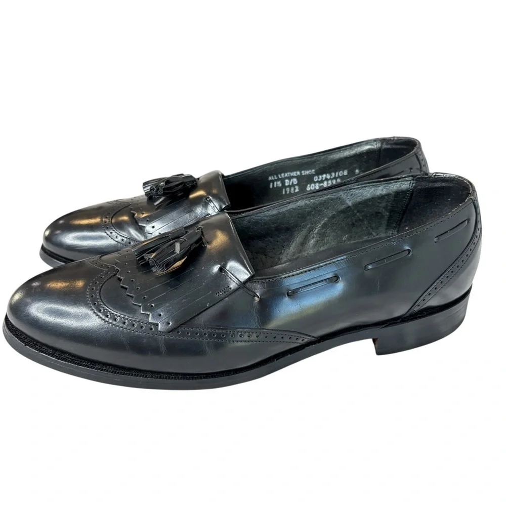 VTG Comfort Plus Mens Wingtip Tassel Black Leather Loafers Sz 11.5 D/B Made USA